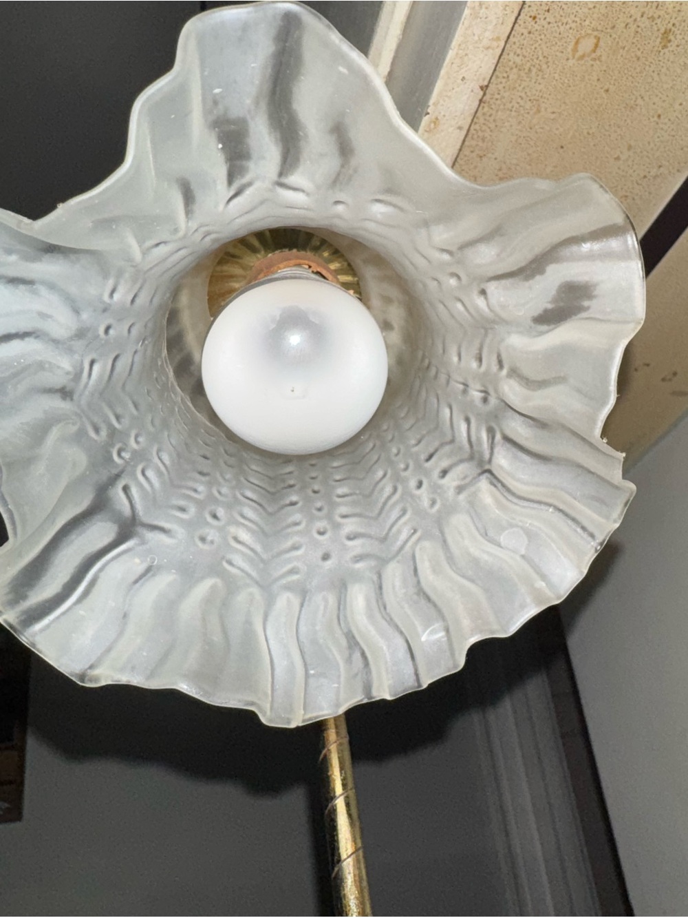 Vintage Brass Lily Pad Tulip Gooseneck Desk Lamp Frosted Clear Shade - Picture 6 of 16
